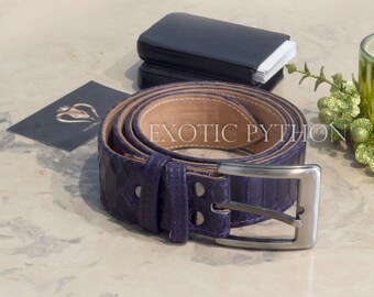 Python belt - Snake leather belt - Mens leather belt - Snake skin belt - Blue Snakeskin belt