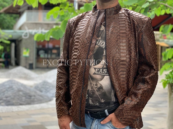 Source Men Snakeskin leather jacket snake Pattern Digital Print leather  Jacket Men Custom Size wholesale factory on m.