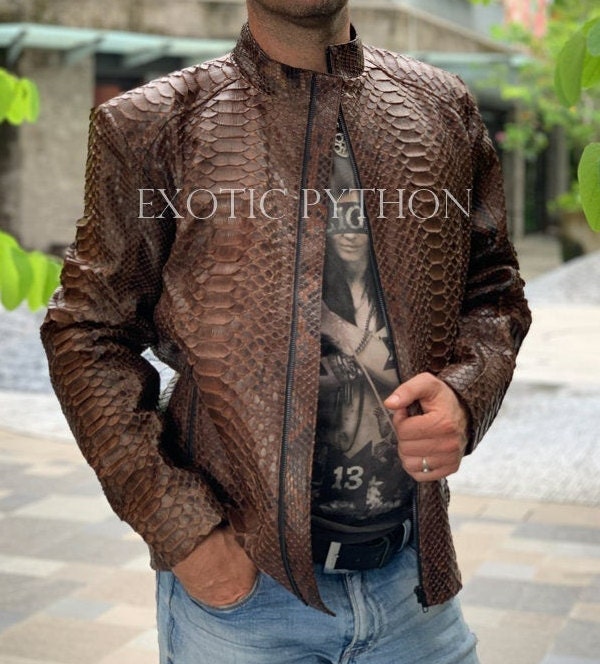 Men's Dragon Snakeskin Jacket Black Python Leather Jacket -  Israel