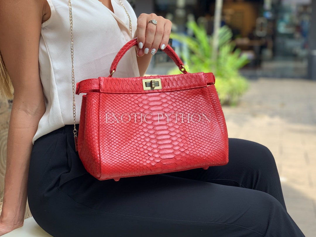 Genuine Python Bag Womens Snakeskin Handbag Luxury Red -  Hong Kong