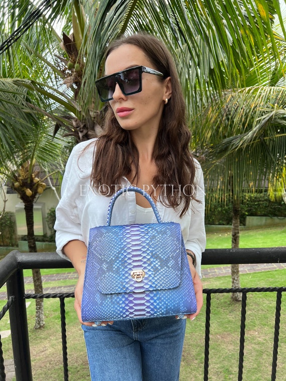 chanel blue python bag