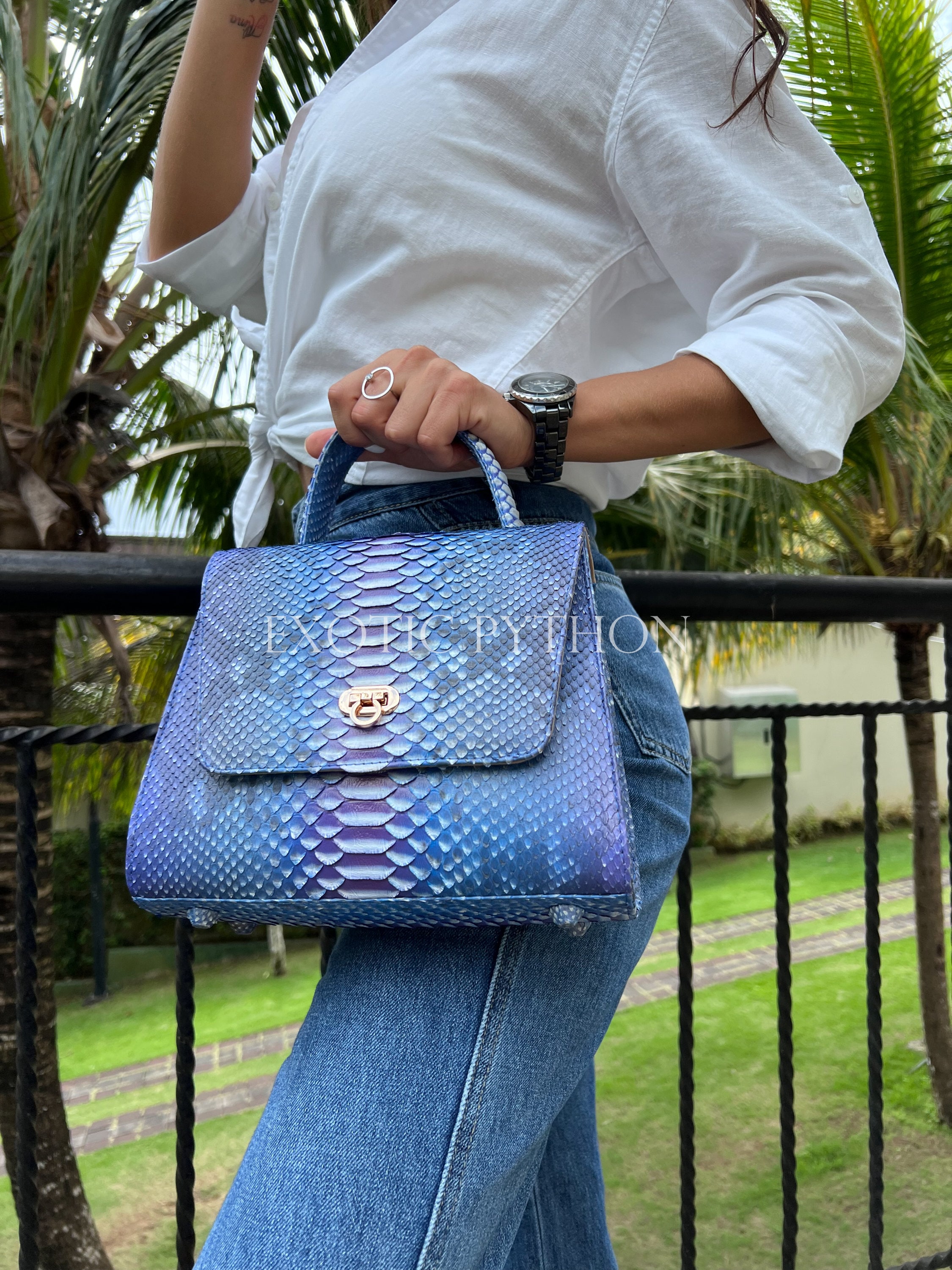 Leather Handbag With Python Pattern for Women Handmade -  Norway