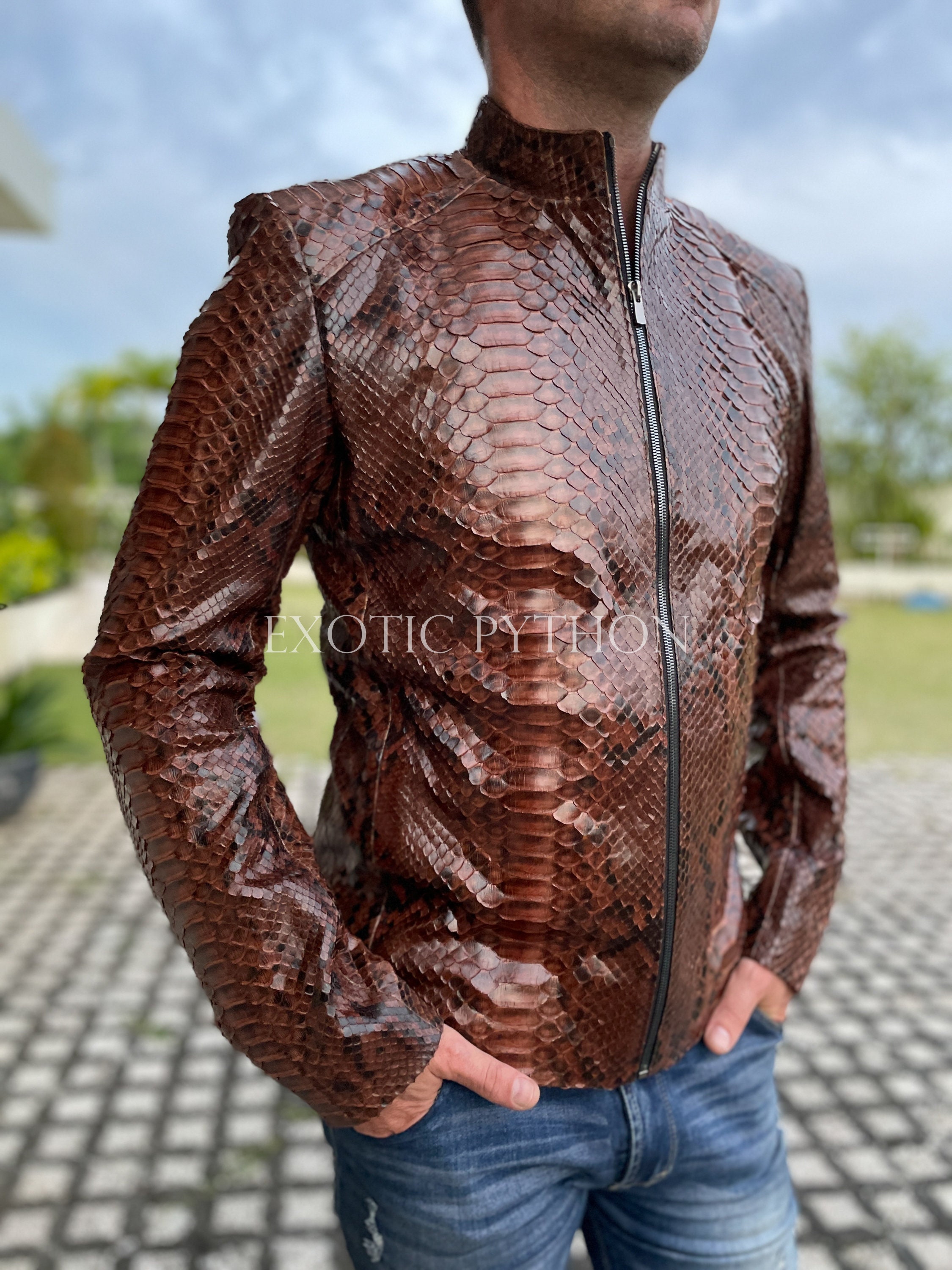 Mens Leather Jacket Python Jacket Snakeskin Jacket 