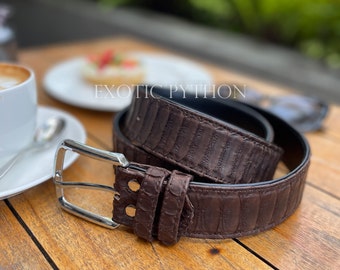 Mens leather belt - Genuine brown python leather belt - Custom leather belt