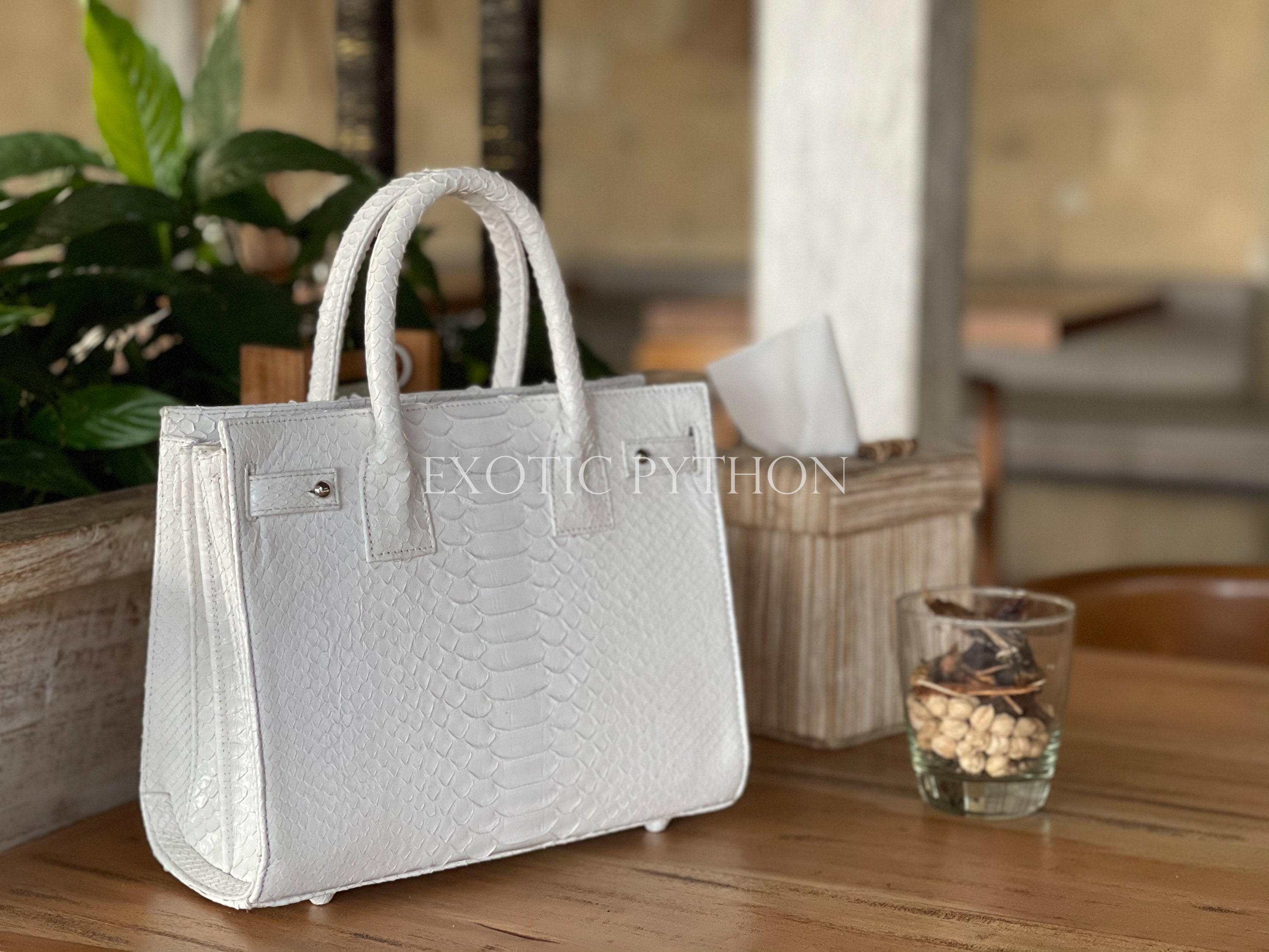 BALENCIAGA Shiny Calfskin Crocodile Embossed Hourglass Top Handle Bag XS  White 1342954 | FASHIONPHILE