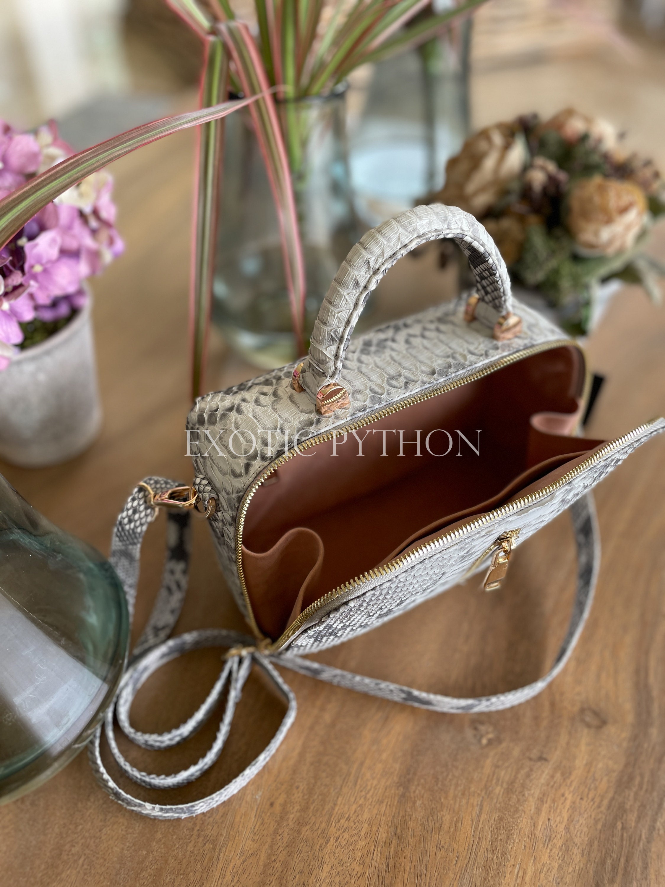  Genuine Python Crossbody Top Handle Evening Women Leather Bag :  Handmade Products