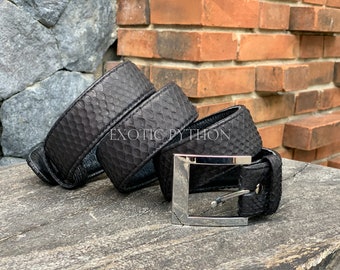 Mens snake leather belt - Python belt - Snake skin belt - Mens leather belt - Black Snakeskin belt