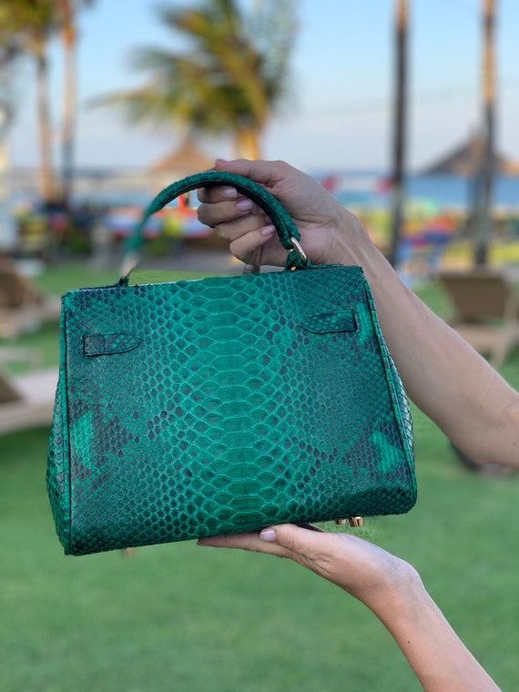 Womens Green Python Bag Snakeskin Handbag Classic Green 