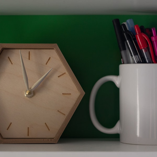 Customizable Small Hexagon Wooden Clocks | Hexagon Table Wooden Clock | Mini Wooden Clock