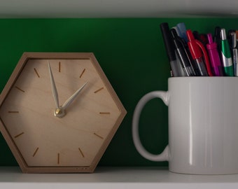 Customizable Small Hexagon Wooden Clocks | Hexagon Table Wooden Clock | Mini Wooden Clock