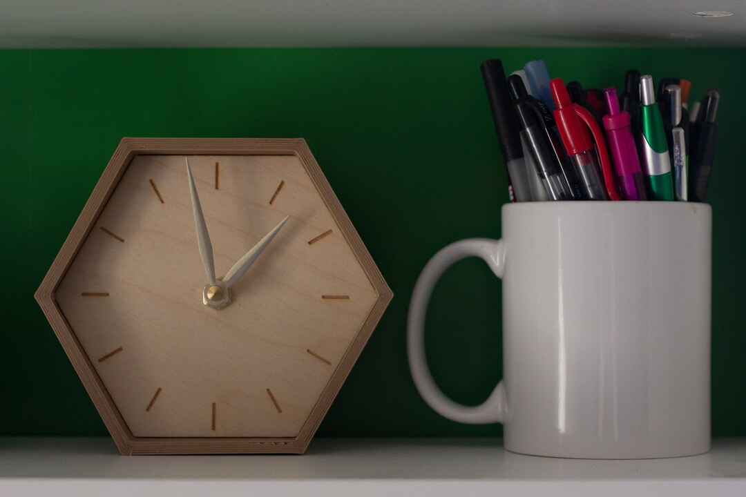 Customizable Small Hexagon Wooden Clocks Hexagon Table Wooden Clock