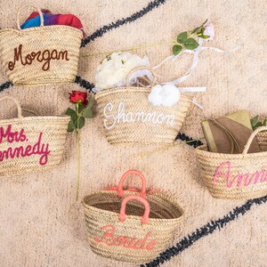 Handmade Personalized Bachelorette Party Gift Bags - Medium Straw Tote Bag Women - Tote Bags For Bridesmaids - Embroidered By Hand (KFAA0FG)