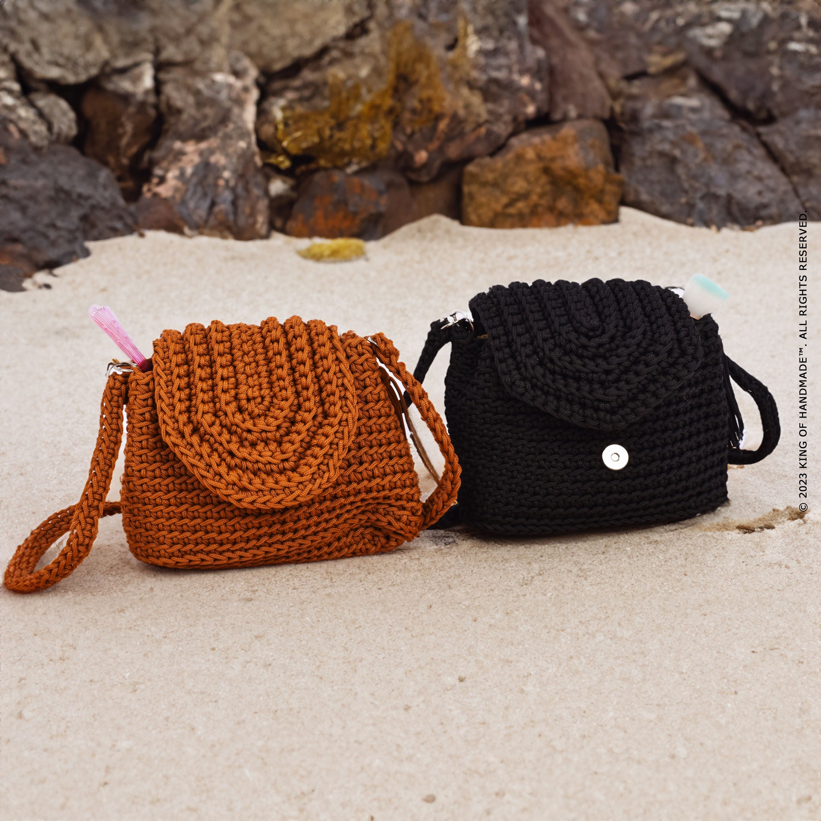 Elena Handbags Crochet Smiley Face Round Bag