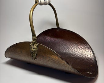 Soporte para leña de chimenea con forma de león, de cobre y latón vintage, con base.