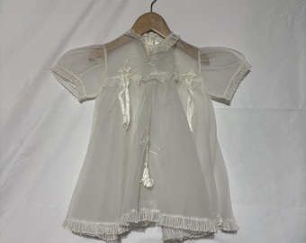 Vintage dopklänning för flickor, vit, genomskinlig dopklänning med puffärmar