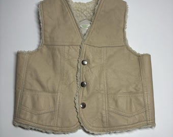 Chaleco vaquero vintage de piel auténtica Sherpa para niño, talla juvenil 7