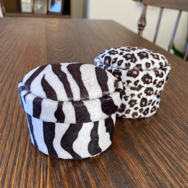 Y2K Felt Jewelry Boxes with Lids, Leopard Cheetah Zebra Print Oval