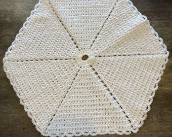 Tapete de punto de ganchillo con molinillo, centro de mesa, falda blanca para mini árbol de Navidad