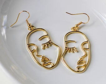 Abstract Silver Gold Face Earrings Picasso Statement Earrings