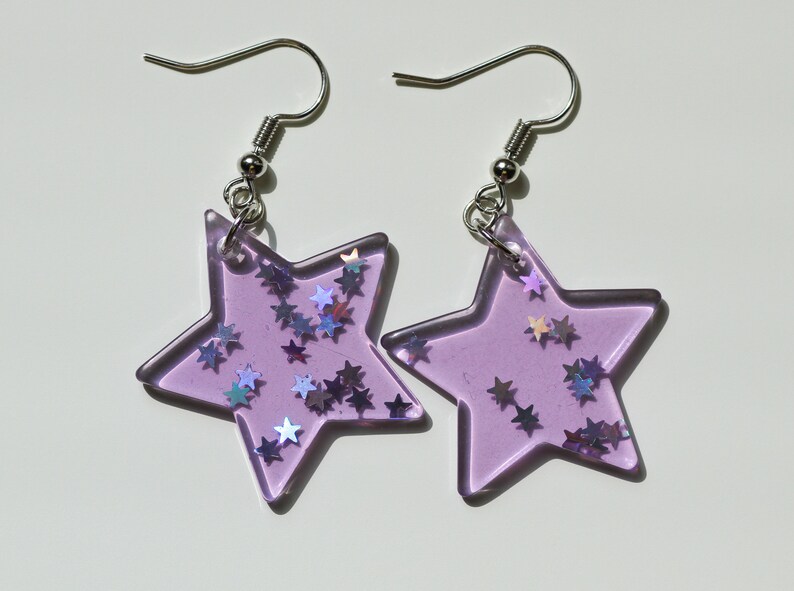 Glitter Star Resin Earrings TikTok Earrings with Brass Etsy