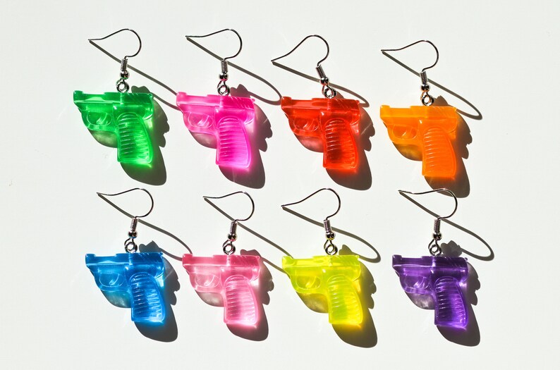 Crazy Earrings Alt Earrings Lesbian Earrings Cute Earrings TikTok Earrings Resin Colorful Resin Pistol Earrings Dangle Earrings