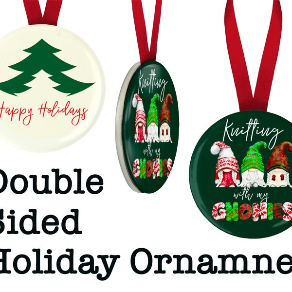 Double Sided Ornament, Knitting With My Gnomies, Knitters Ornament, Knitter Gift, Gift For a Knitter, Knitting Club Gift, Knitting Group