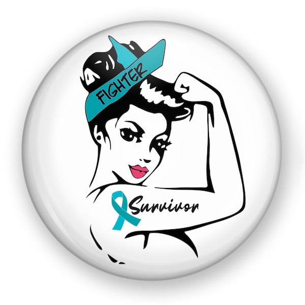 Ovarian Cancer Support Squad Button or Magnet, 2 Size Options, Ovarian Cancer Support, Blue Ribbon Ovarian Cancer Pin, Cancer Fridge Magnet