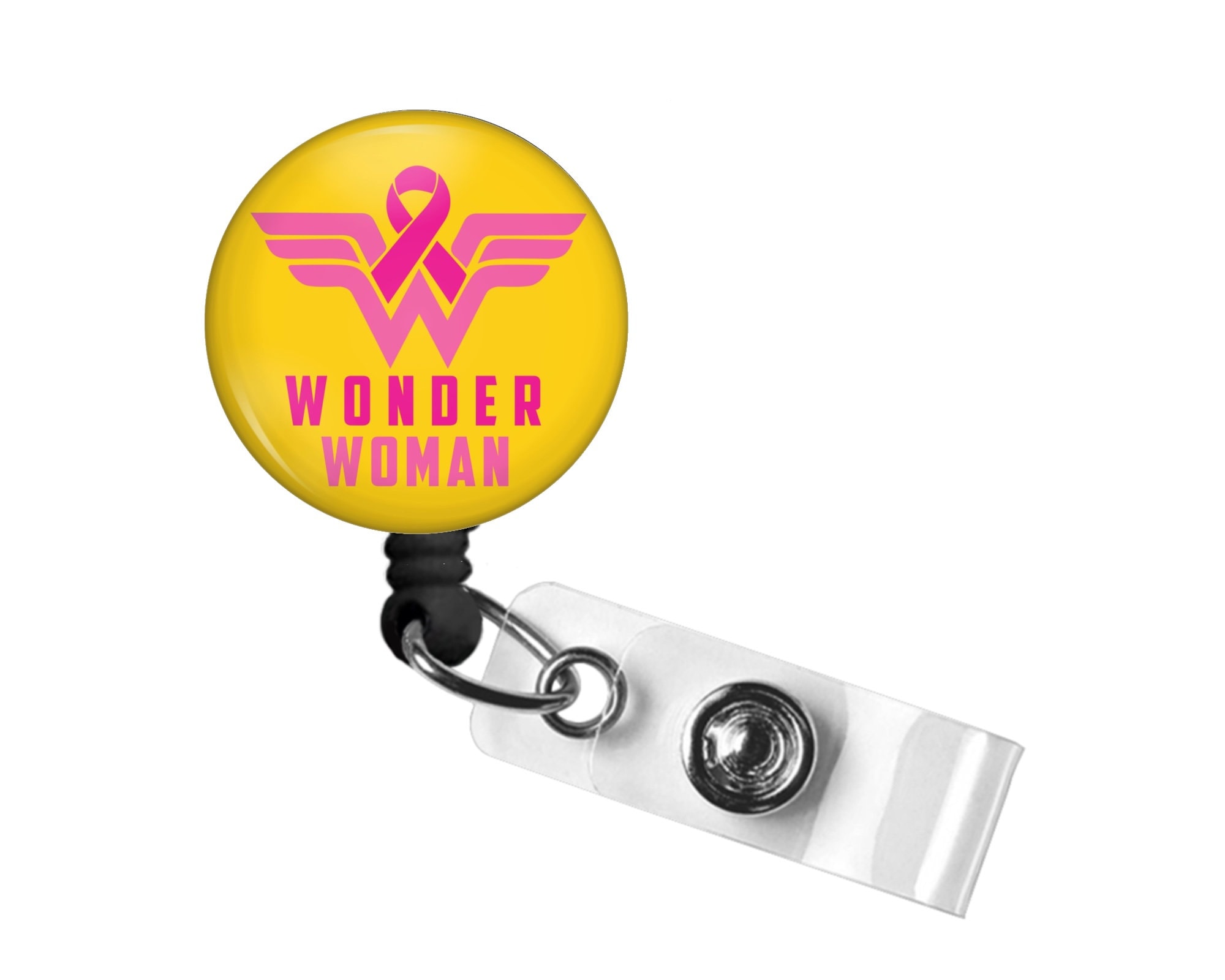 Wonder Woman Pink Ribbon Badge Reel, Pink Ribbon Badge Reel, Work Badge Reel  With Clip, Breast Cancer Awareness, Breast Cancer Survivor 