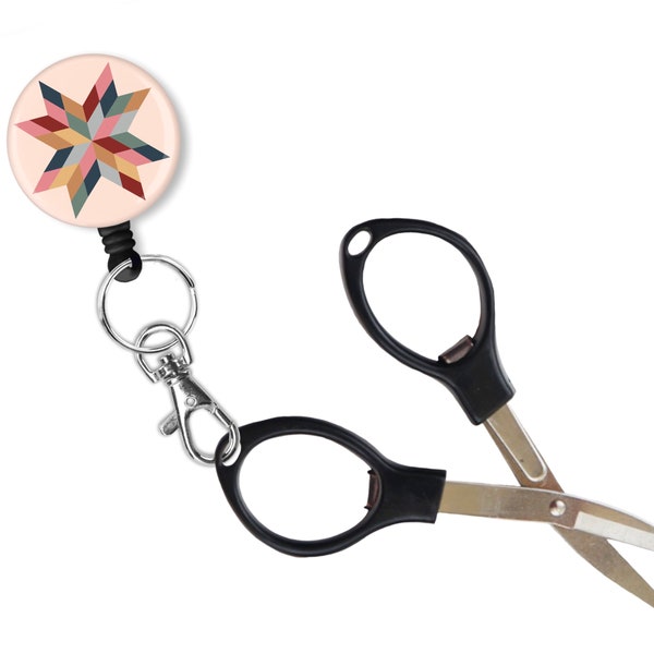 Scissors Holder Retractable Reel with Folding Scissors, Folding Scissors, Quilting Scissors, Scissors Retractable Reel, Small Sewing Scissor