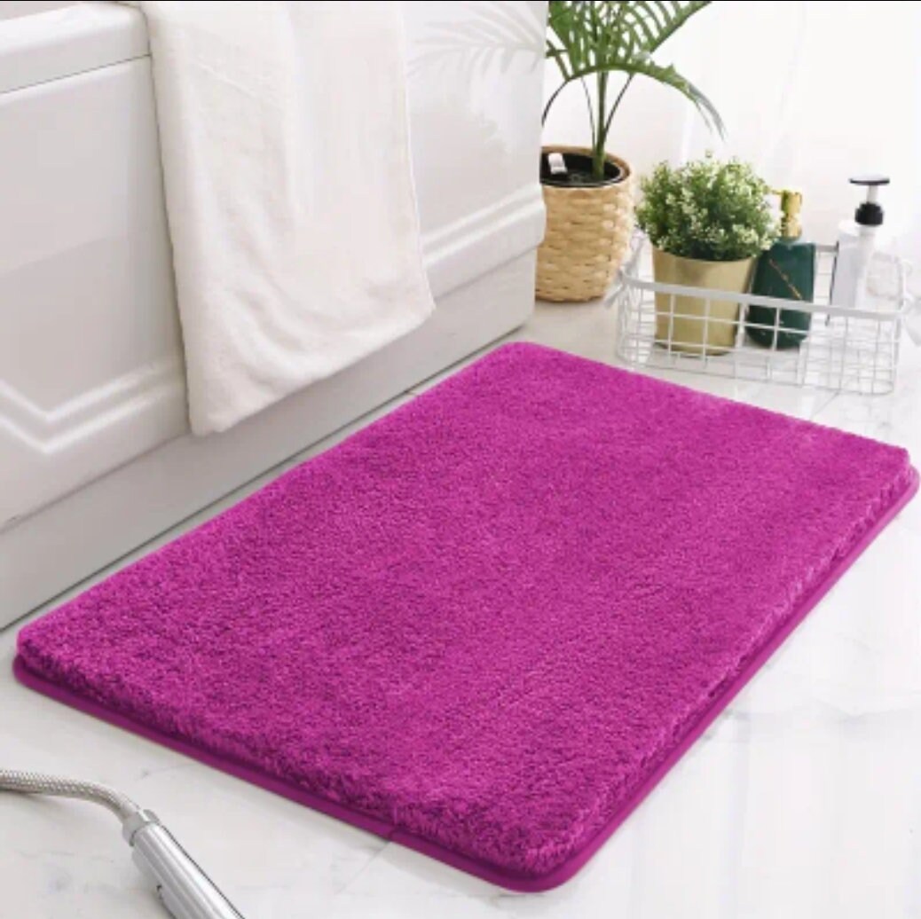 Mauve bathroom rugs, contour rug sets, extra thick bath mats, anti-slip  soft plush chenille shaggy bath mats (50 x 80cm plus 50 x 50cm u)