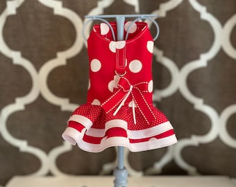 Red Polka Dot Dog Harness: Handmade Ruffle Pet Apparel