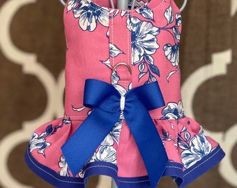 Hawaiian blooms and Pink Sunset,  Pet Harness, XXS XSmall Small Dog Harness Ruffled, Custom with D-Ring