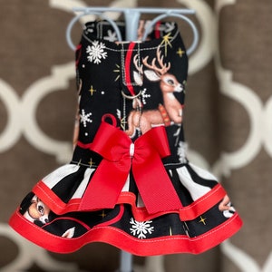 Santas Reindeer Christmas Vintage , Double Ruffle  Pet Harness, XXS XSmall Small Dog Harness Ruffled, Custom with D-Ring