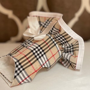Plaid poplin fabric ruffled Harness with Bow , XXS XSmall Small Dog Harness, Custom with D-Ring