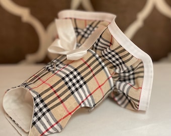 Plaid poplin fabric ruffled Harness with Bow , XXS XSmall Small Dog Harness, Custom with D-Ring