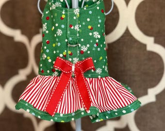Dog Harness with Ruffle: Christmas Dots | XXSmall - Large | Custom Sizes available  | Pet Apparel with D-Ring