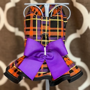Dog Harness with Ruffle: Fall Plaid Halloween   | XXSmall - Large | Custom Sizes available  | Pet Apparel with D-Ring