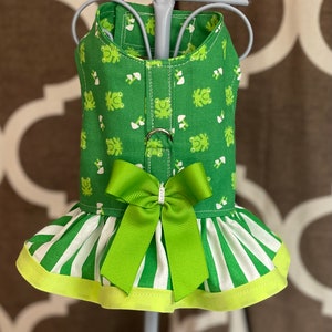 Frogs Bright Green with stripes,  Leap Frog, Lily Pad , XXS XSmall Small Dog Harness Ruffled, Custom with D-Ring