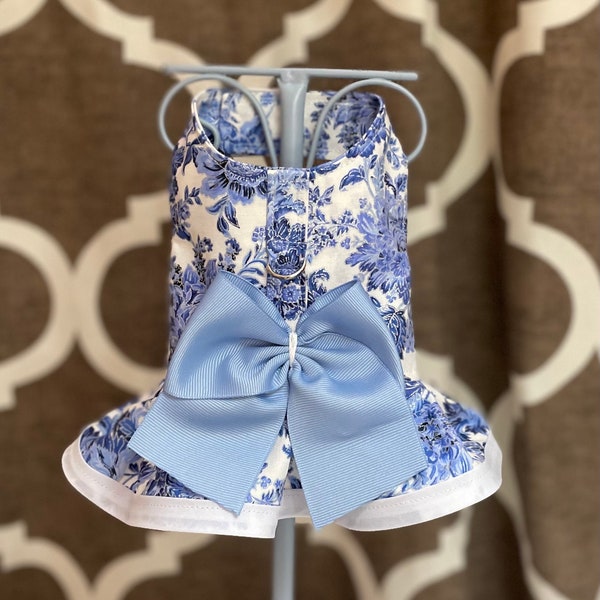 Dog Harness with Ruffle: Vintage Tea Party | XXSmall - Large | Custom Sizes available  | Pet Apparel with D-Ring