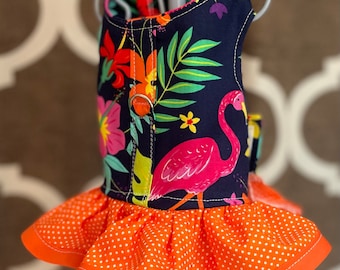 Tropical Dog Harness with Ruffle: | XXSmall - Large | Custom Sizes available  | Pet Apparel with D-Ring