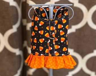 Dog Harness with Ruffle: Halloween Candy Corn | XXSmall - Large | Custom Sizes available  | Pet Apparel with D-Ring
