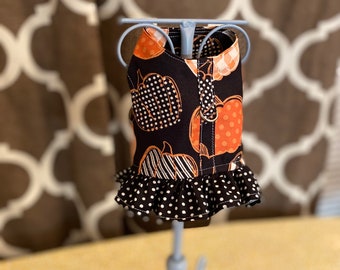 XXS-Small  Dog Harness Ruffled! Pumpkin Fall Gingham  PolkaDot Custom with D Ring!!!