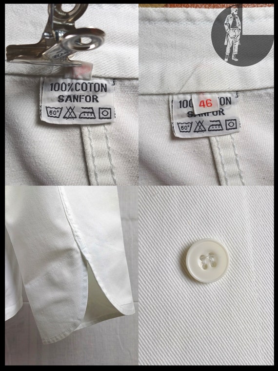 Vintage ‘70s French Workwear White Double Breast … - image 9