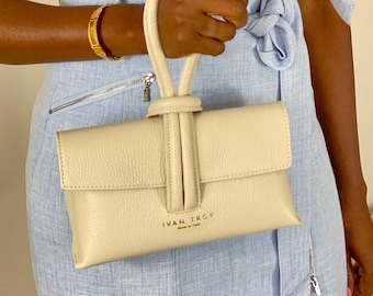 Aria Cream Wrist Italian Leather Handler Bag, Shoulder Genuine Leather Bag, Wrist Handler, Handbag for Women, Luxury Handbag, Gift for Her