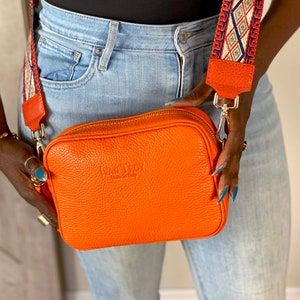 Orange Leather Crossbody Camera Tassel Shoulder Bag, Genuine Italian leather, Shoulder Bag for Women, Luxury Shoulder Bag, Gift for Her