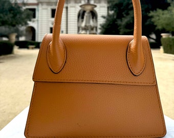 Lea Brown Italian Leather, Top Handle Handbag, Top Handle Bag, Stylish and Luxury Bag, Shoulder Bag, Top Handle Shoulder Bag, Gift for Her