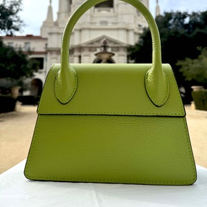 Bolso de mano Lea Green de piel italiana con asa superior, bolso elegante y lujoso, bolso de hombro, bolso de hombro con asa superior, regalo para ella