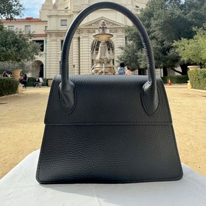 Bolso Lea de piel italiana negra con asa superior, bolso elegante y lujoso, bolso de hombro, bolso de hombro con asa superior, regalo para ella
