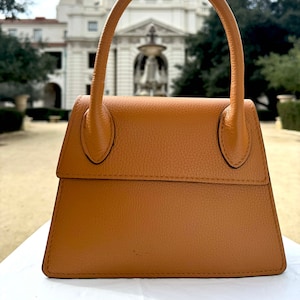 Bolso de mano Lea Brown de piel italiana con asa superior, bolso elegante y lujoso, bolso de hombro, bolso de hombro con asa superior, regalo para ella