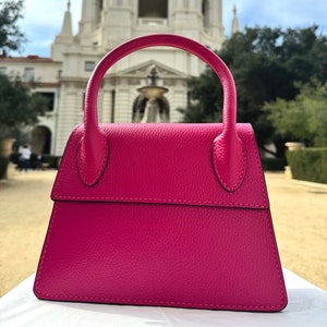 Bolso de mano Lea Fushia de piel italiana, bolso de mano con asa superior, bolso elegante y lujoso, bolso de hombro, bolso de hombro con asa superior, regalo para ella